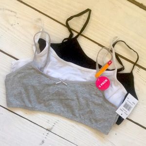 Girls XL Training Bra, NWT, set of 3, includes black, white, grey